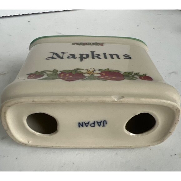 Vtg Ceramic Napkin Letter Holder Red Strawberries Green Trim FarmCore Desk Japan - Picture 6 of 6